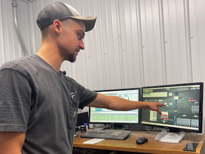 Chase Leighty, plant manager, demonstrates the Easy Automation software that controls and monitors all productions processes and equipment.