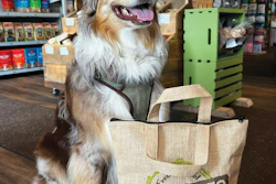Pet Wants’ model is to provide multiple ways for its customers to get their food, whether it’s from a physical retail location, delivered to their home or purchased online. (Pictured: Australian Shepherd Elliot Januszki with his Pet Wants haul.)