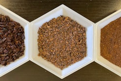 Wet, dry and dry and ground (left to right) grape pomace.