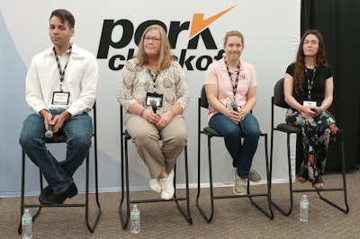 Guilherme Cezar, Lisa Becton, Laura Dalquist and Deb Murray shared their views on the future of porcine epidemic diarrhea virus at the World Pork Expo.