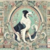 Dall·e 2024 07 10 12 30 17 An Art Nouveau Style Illustration Of A Dog In A Grocery Store The Dog Is Elegantly Posed, Surrounded By Shelves Filled With Various Groceries And Pet