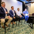BAADER Poultry USA CEO Oliver Hahn, Marel Inc. regional sales director Jay Russel and SEE North America executive director of bags and case-ready product marketing Shawn Harris during a panel discussion at the 2024 Chicken Marketing Summit