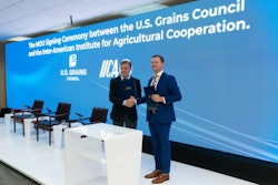 The U.S. Grains Council (USGC) organized the third Growing Energy conference in Costa Rica last week to bring together ethanol industry leaders and policymakers for a discussion on the future of biofuels in Latin America (LTA). Pictured, USGC President and CEO Ryan LeGrand (right) signed a memorandum of understanding (MOU) with the Inter-American Institute for Agricultural Cooperation (IICA) to mutually work toward advancing the biofuel and agricultural sectors in the region.