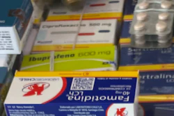 No prescription needed. Ciprofloxacin, amongst other medicines, for sale in a Santiago, Chile, street market.