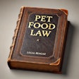 Dall·e 2024 07 08 12 43 49 A Thick, Leather Bound Book Titled 'pet Food Law' By Legal Beagle The Cover Is Made Of Dark Brown Leather With Gold Embossed Lettering For The Title