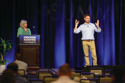 Joyce Neth and Erkin Peksoz presenting at the 2024 Chicken Marketing Summit.