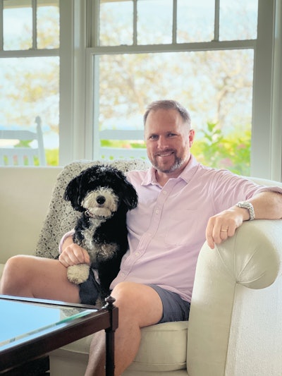 Top Shelf Dog CEO and co-founder Chip Bergstrom, here with his Mini Bernedoodle Kali, wanted to provide dog owners with all the benefits of fresh food with the addition of shelf-stable convenience.