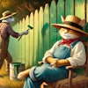 Dall·e 2025 01 29 16 22 07 A Nostalgic Watercolor Painting Of A Humanoid Cat And A Humanoid Dog In A Classic Americana Setting The Cat, Dressed Like Tom Sawyer In Old Fashioned