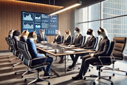 Dall·e 2025 02 27 17 43 17 A Group Of Humanoid Cats In Business Suits Sitting In A Modern Boardroom The Feline Executives Have A Variety Of Fur Colors And Patterns, Including T