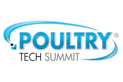 Poultry Tech Summit logo with blue 3D typography and curved design