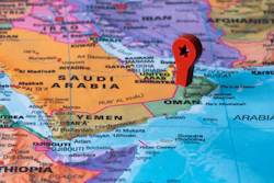 Political map of Middle East highlighting Saudi Arabia and surrounding countries