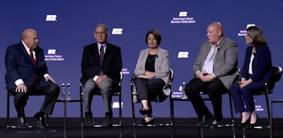 Zippy Duvall, Sen. John Boozman, Sen. Amy Klobuchar, Rep. GT Thompson and Rep. Angie Craig discuss legislative issues at the American Farm Bureau Federation Convention on January 11.