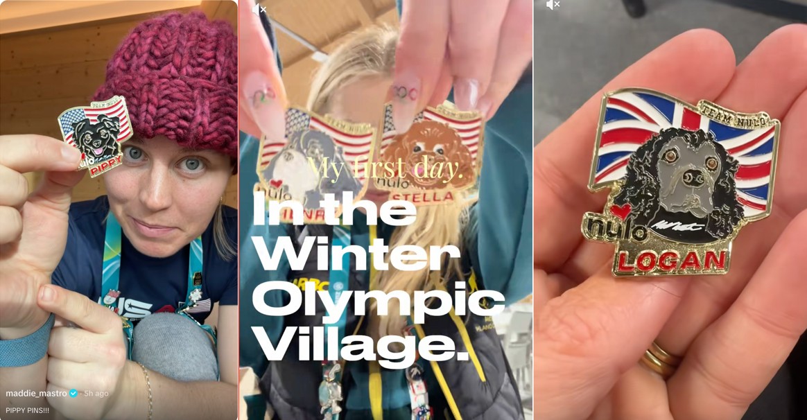 Winter Olympics commemorative pin with Union Jack flag and dog silhouette