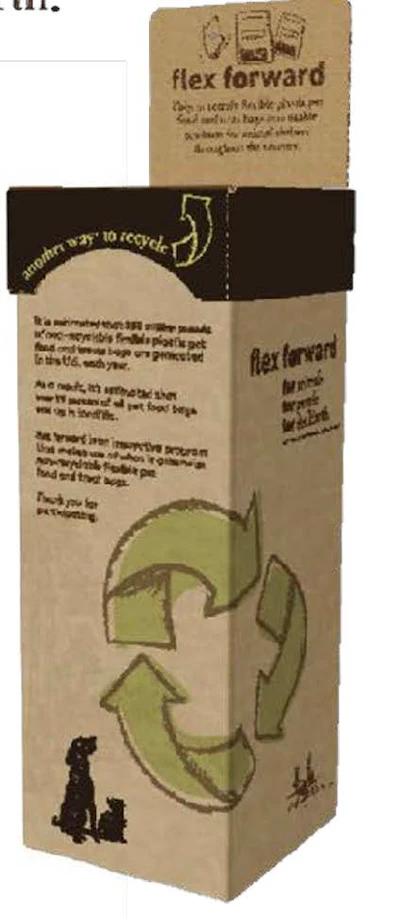Eco-friendly cardboard packaging with recycling arrows and sustainability messaging