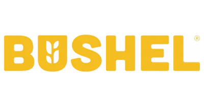 Bushel logo - golden yellow wordmark with integrated wheat icon and registered trademark symbol