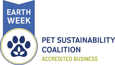 Pet Sustainability Coalition Earth Week accredited business logo with paw print emblem