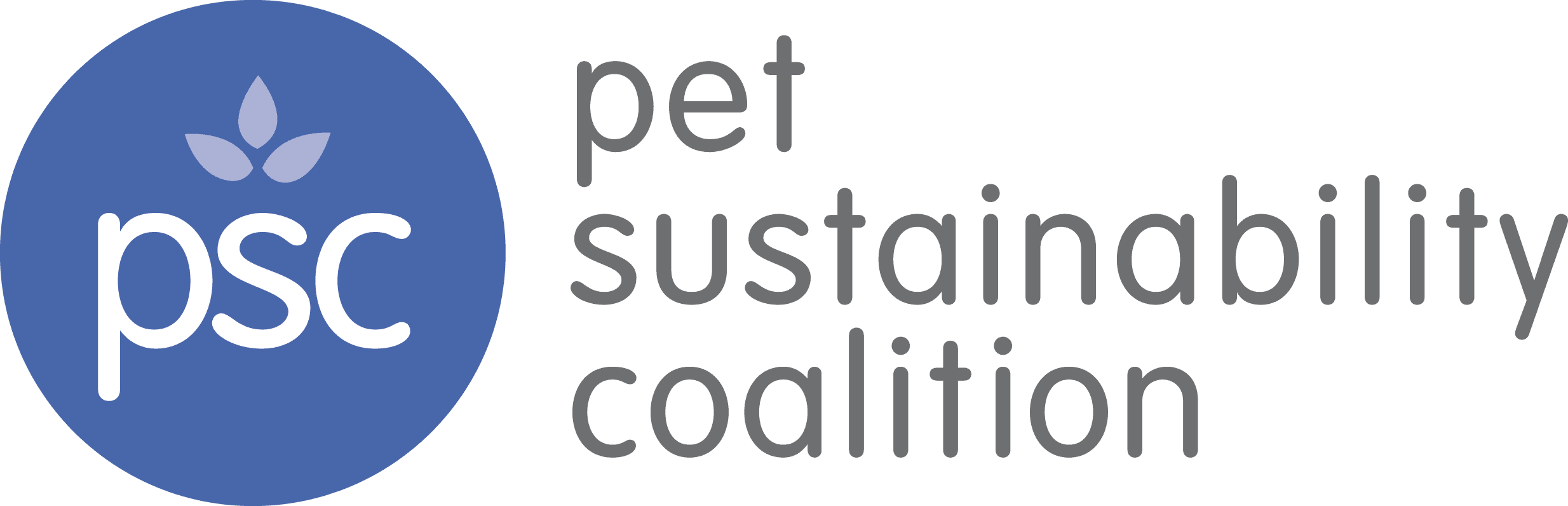 Pet Sustainability Coalition logo with blue circle containing white leaf symbol and gray text