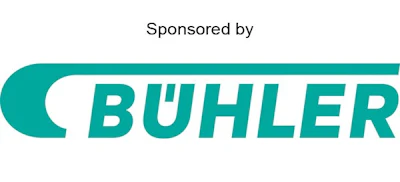 Bühler company logo featuring teal curved symbol with italicized text