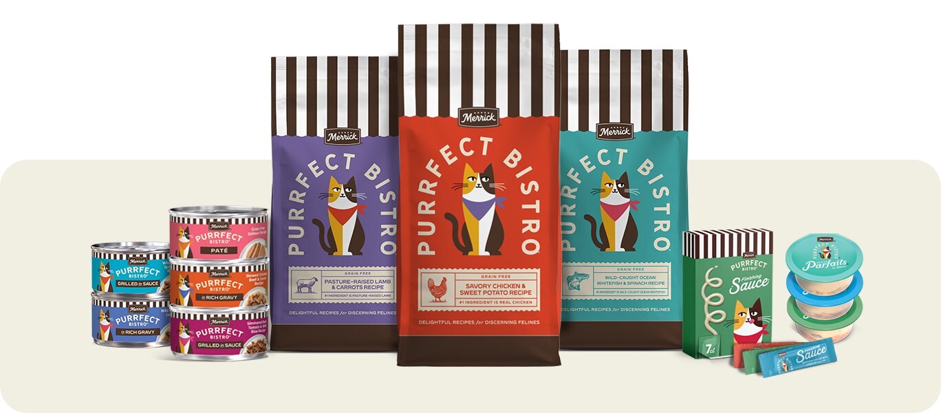 Alongside the awards program, Merrick Purrfect Bistro is rolling out a new brand identity that includes updated branding, packaging and an expanded product lineup.
