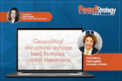FeedStrategy Chat webinar featuring Paola Laghetti discussing geopolitical disruptions in feed formulas, hosted by Jackie Roembke