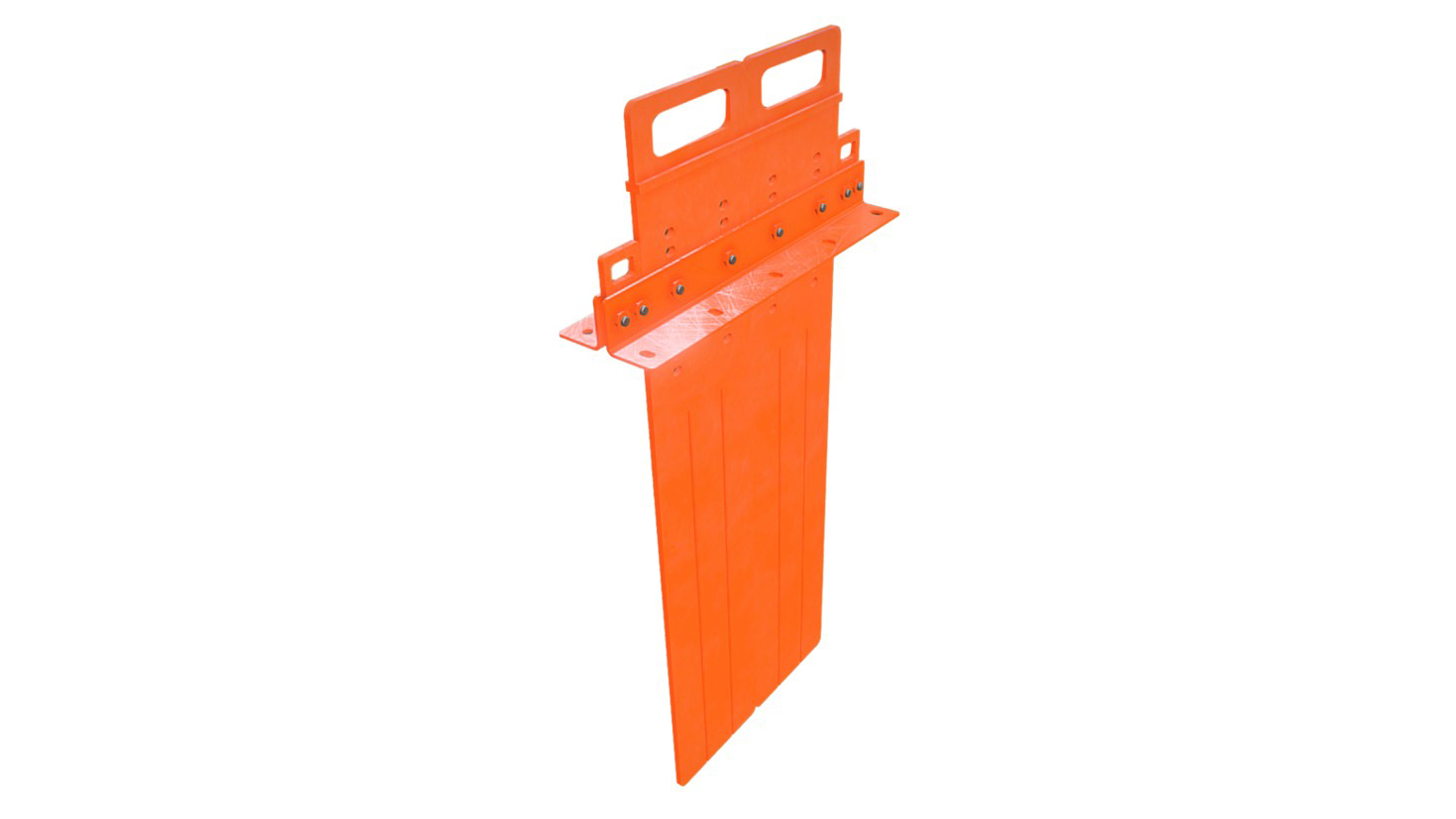 Bright orange plastic traffic barrier with reflective strip and mounting hardware