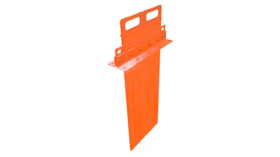 Bright orange plastic traffic barrier with reflective strip and mounting hardware