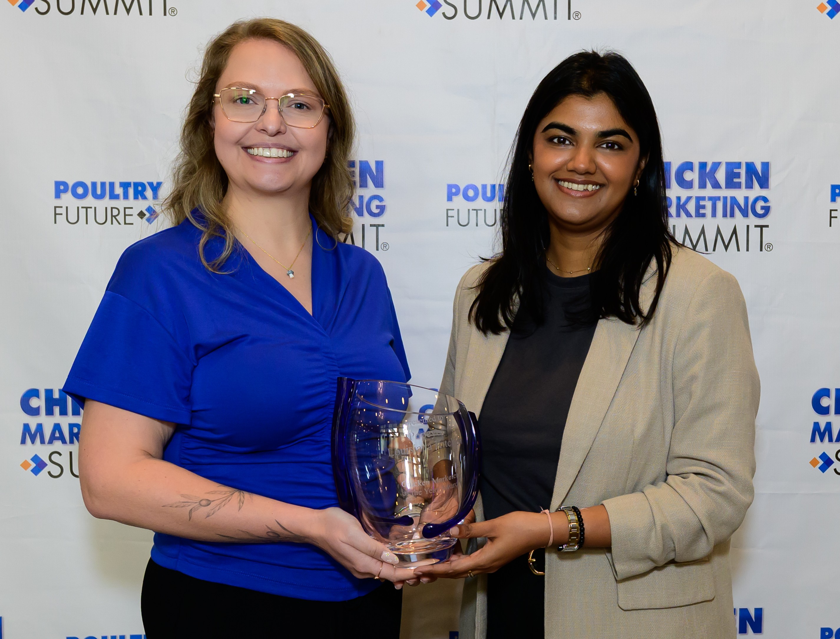The 2026 Chicken Marketer of the Year award was accepted by Shelli Laskowitz, senior manager, poultry innovation and Shivangi Singha, senior manager, innovation & activation, Popeyes Louisiana Kitchen.
