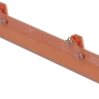 Terracotta-colored steel spreader beam with four metal shackle attachment points for lifting operations