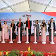 Joyce Wong (JTC Corporation), Hong Yi (JTC Corporation), Christine Wong (JTC Corporation), Dr. Tan Hai Meng (Kemin), Dr. Chris Nelson (Kemin), Kelly Lai (Singapore Economic Development Board), Mei Chun Fong (Singapore Economic Development Board), Naoki Yoneyama (SMCC), and Richard Vergara (SMCC) participate in the foundation-laying ceremony for the Kuriosity Centre.