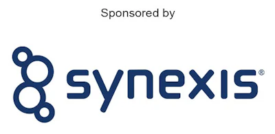 Synexis logo featuring interconnected circles symbol with navy blue text and registered trademark