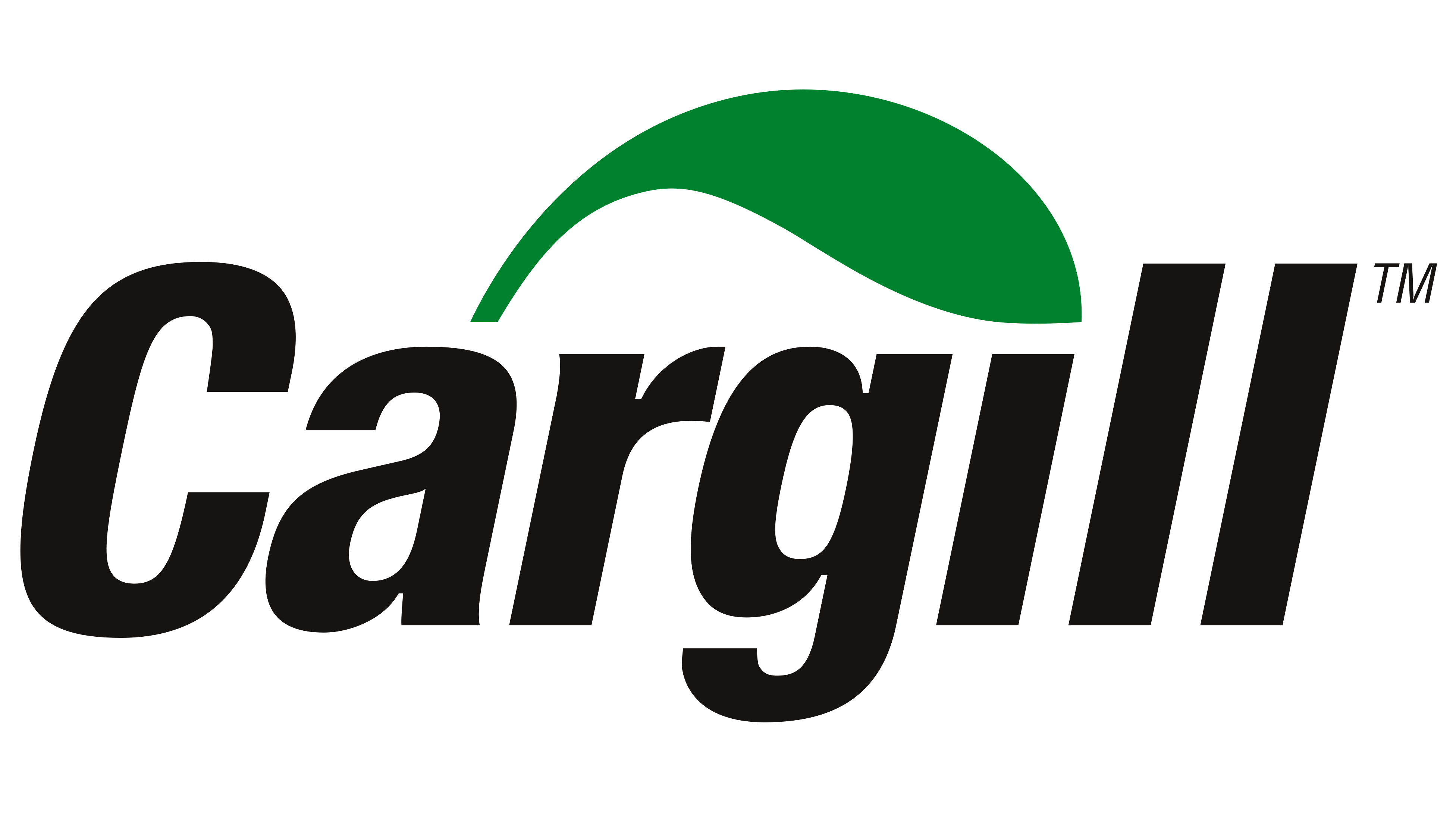 Cargill company logo featuring black text with green curved leaf symbol