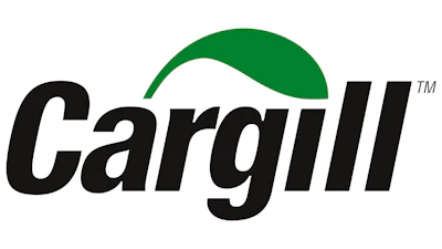 Cargill company logo featuring black text with green curved leaf symbol