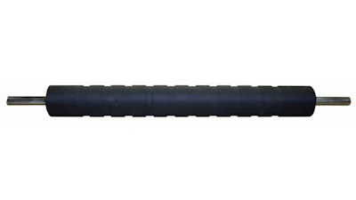 Black ribbed roller with metal end caps on white background