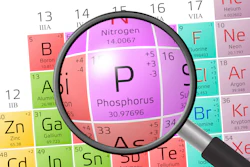 Magnifying glass highlighting Phosphorus element on periodic table of elements