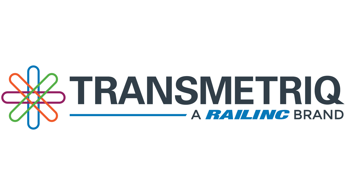 TransMetriQ logo featuring a colorful geometric flower symbol and company name with Railing brand tagline