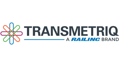 TransMetriQ logo featuring a colorful geometric flower symbol and company name with Railing brand tagline