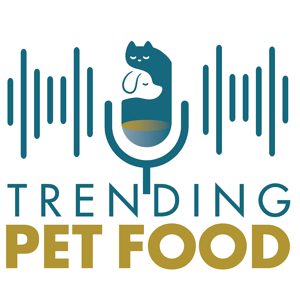 Trending Pet Food logo featuring a teal cat with cloud mascot and sound wave graphics