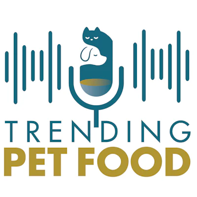 Trending Pet Food logo featuring a teal cat with cloud mascot and sound wave graphics