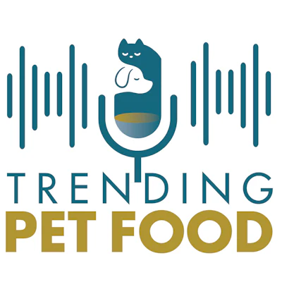Trending Pet Food logo featuring a teal cat with cloud mascot and sound wave graphics