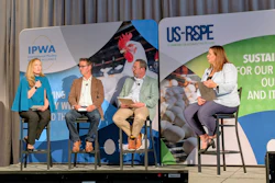Four panelists discussing poultry industry sustainability at IPWA and US-RSPE conference panel event