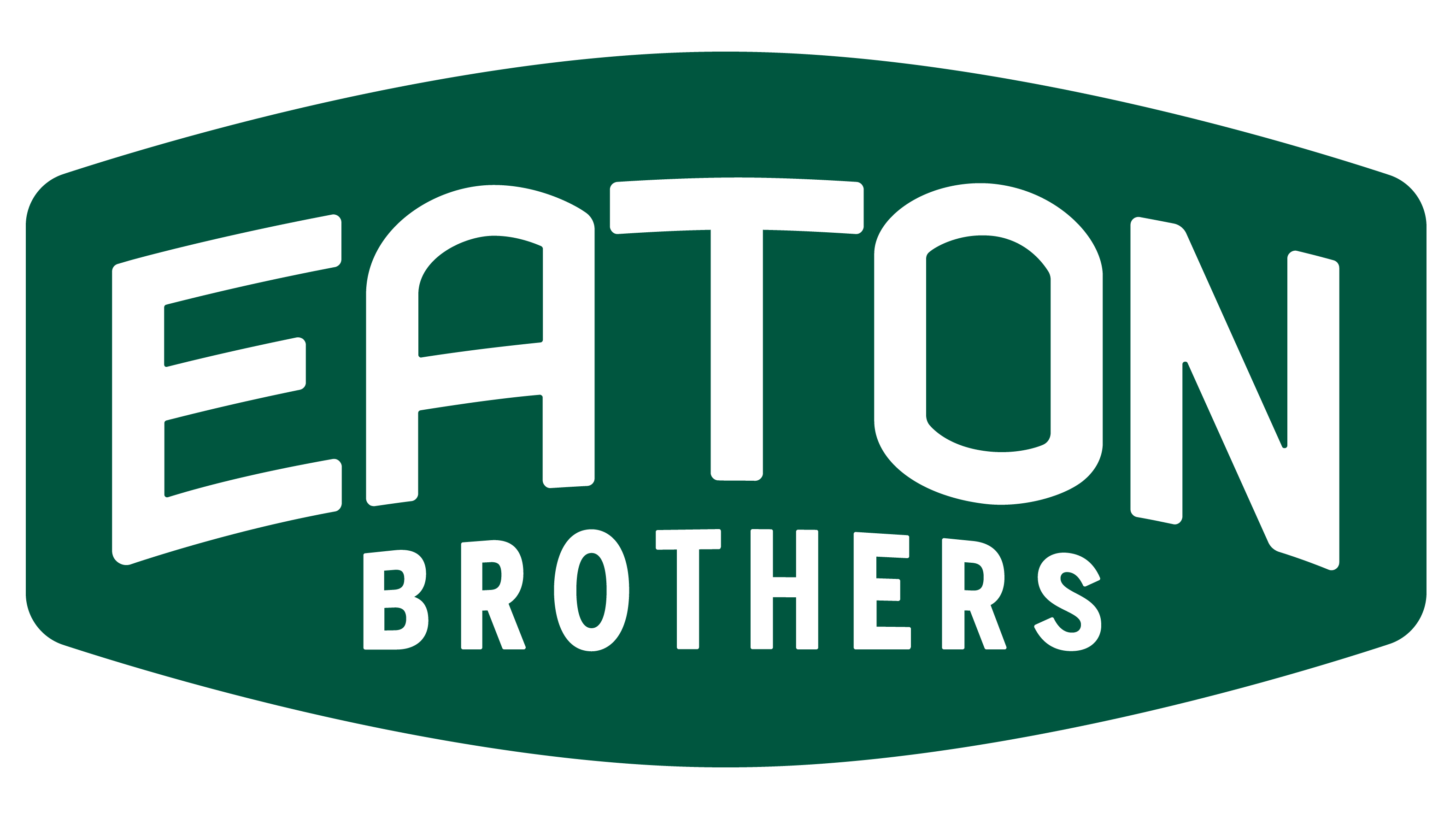 Eaton Brothers logo featuring white text on dark green shield-shaped badge