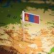 Mongolian flag on map marking Ulan Bator with surrounding geography and neighboring regions