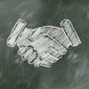 White chalk handshake illustration drawn on a dark green chalkboard background