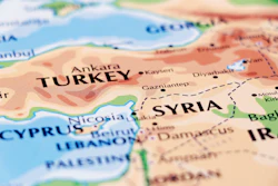 Political map of Middle East showing Turkey, Syria, Cyprus, Lebanon, Palestine, and Iraq with borders and major cities labeled